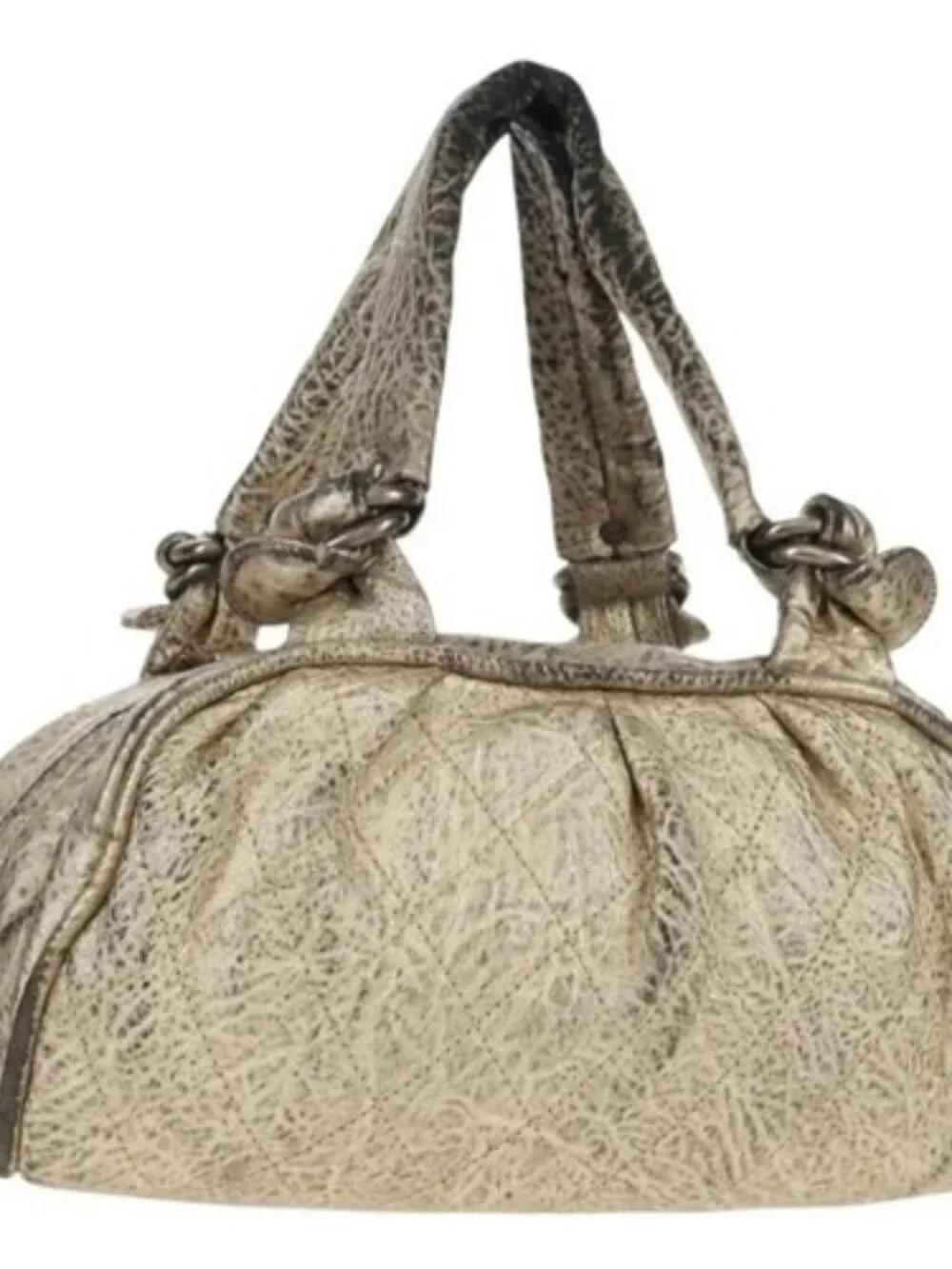 CHANEL Matelasse Hand Bag Leather Champagne Gold CC Auth 160074